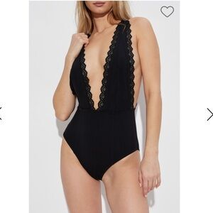 NWT ULLA JOHNSON ONE-PIECE DEEP V-NECK SWIMSUIT OPHELIA BLACK S